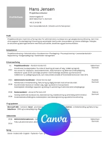 Download en gratis CV skabelon med profilbillede i Canva her
