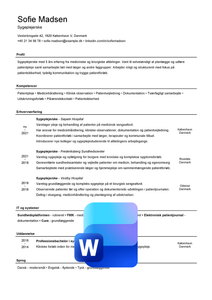 Eksempel på CV skabelon til en sygeplejerske uden billede i Word - download gratis her
