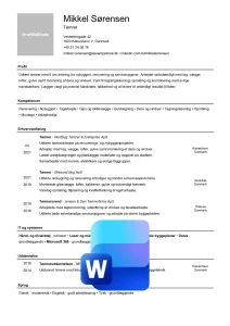 Eksempel på en CV skabelon til en tømrer i Word (med billede) - dowload gratis her